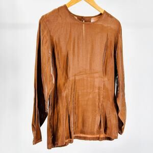 Vintage 90s Gotcha Covered Copper Brown Shiny Long Sleeve Blouse